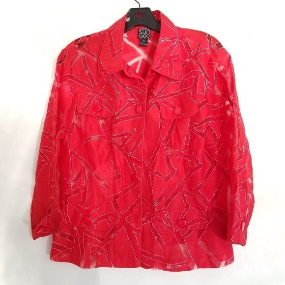 Clara Sun Woo Semi Sheer Embroidered Button Blouse - Picture 9 of 9